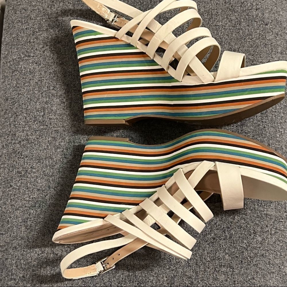 Vintage Via Spiga leather multicolored Stripe  Stacked Platform wedge sandal 9.5 - Picture 6 of 8